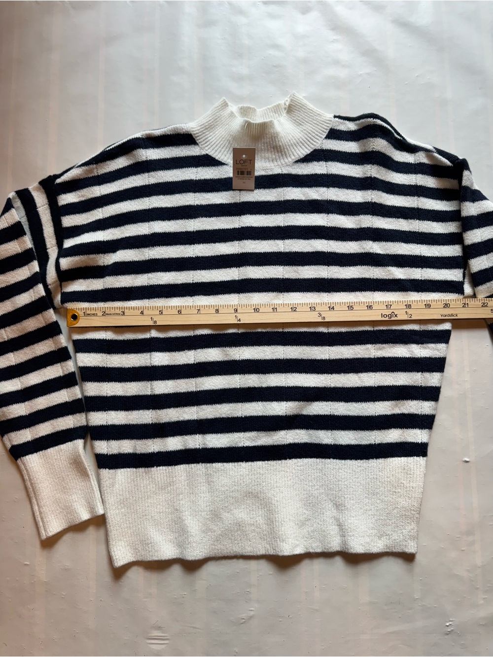 LOFT Black and White Striped Turtleneck Sweater image 6